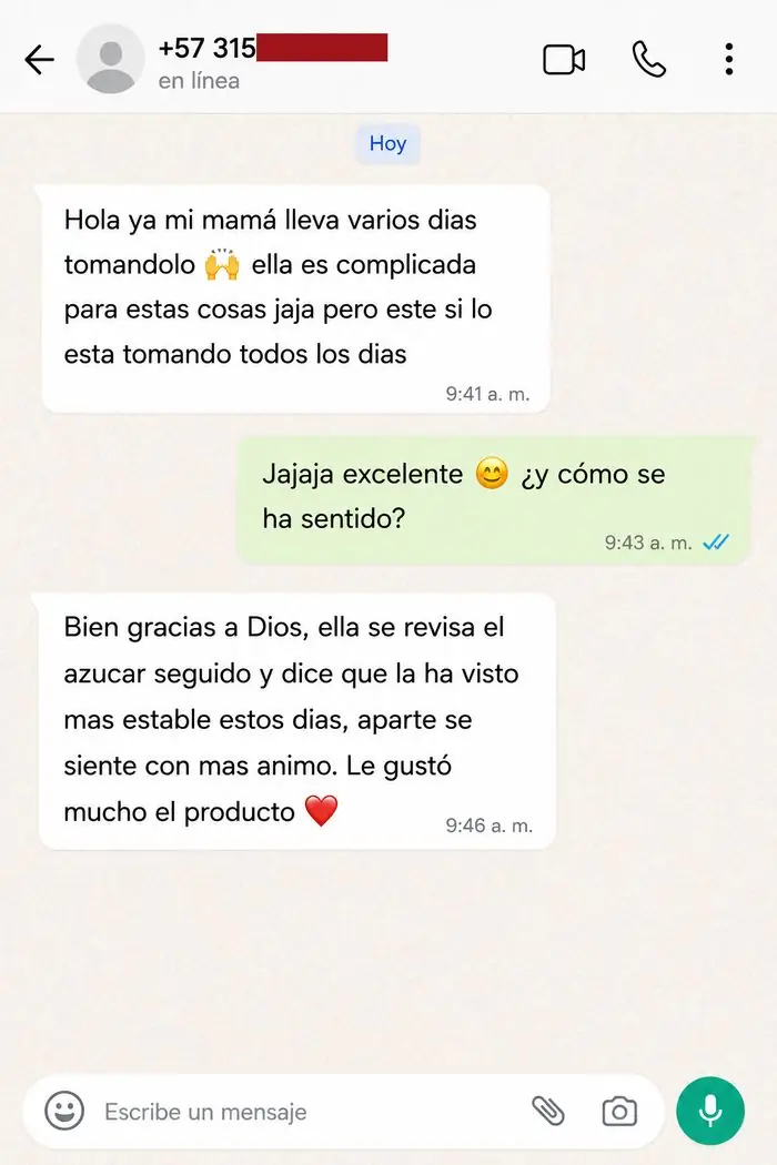 Testimonio de clienta VascuGlow por WhatsApp 2